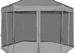 Hexagonal Pop-Up Marquee with 6 Sidewalls Grey/Cream White