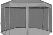 Hexagonal Pop-Up Marquee with 6 Sidewalls Grey/Cream White