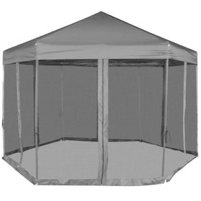 Hexagonal Pop-Up Marquee with 6 Sidewalls Grey/Cream White