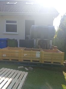 Three technogym wooden storage containers