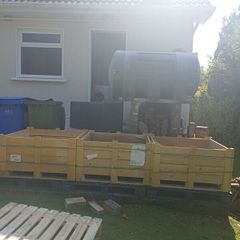 Three technogym wooden storage containers
