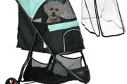 Foldable Pet Stroller w/ Rain Cover, for XS Dogs, S Dogs - Green