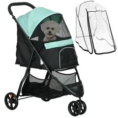Foldable Pet Stroller w/ Rain Cover, for XS Dogs, S Dogs - Green