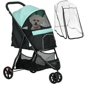 Foldable Pet Stroller w/ Rain Cover, for XS Dogs, S Dogs - Green