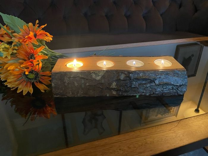 Stunning Rustic Live Edge Pine Wood Tea Light Holder Yule Log Waxed and Sealed