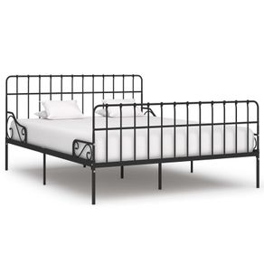Bed Frame with Slatted Base Black Metal 180x200 cm