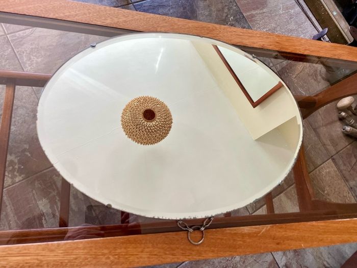 Pretty Early 20th Century Frameless Oval Bevelled Mirror with Original Chain