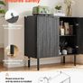 Coffee Bar Cabinet, Mid Century Fluted Coffee Bar Table with 2-Tier Storage, Buffet Stand Cabinet with Barn Door Image 2