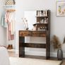 _Dressing table with mirror, modern dressing table with 2 drawers and open shelves, rectangular cosmetic table, dressing table, for make-up, bedroom, vintage brown Image 2