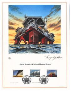 1983 Great Britain Works of Human Genius Commemorative stamps with First Day of Issue Cancel Limited Edition Lithographed Print measuring 333mm X 257