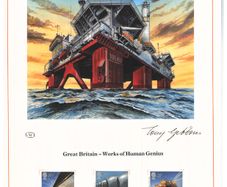 1983 Great Britain Works of Human Genius Commemorative stamps with First Day of Issue Cancel Limited Edition Lithographed Print measuring 333mm X 257