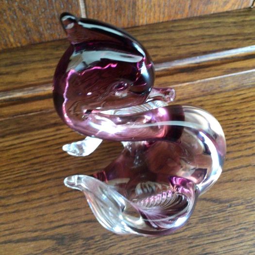Art Glass Amethyst and Clear Glass Swan