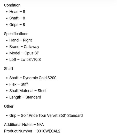 Callaway Opus SP Wedge Lw 58 Degree.10.S / Dynamic Gold S200 Stiff