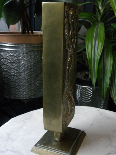 Art Deco Bronze Vase Oscar Antonsson Ystad Sweden Fiddler and Woman Relief 1930s to 1940s