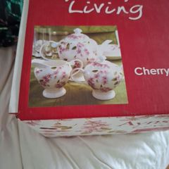 New Boxed Aynsley Living Cherry Bloosom Tea, Sugar and Cream Set