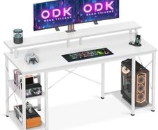 Computer Desk with Shelves, 120 x 50 cm Gaming Desk with Storage, Home Office Table, Modern Simple Style PC Table, Stable Workstation