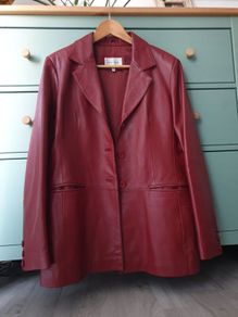 Burgundy Red Leather Jacket Size Uk 16