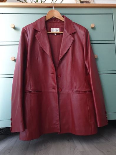 Burgundy Red Leather Jacket Size Uk 16