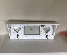 Photo Frame , shelf and hooks with heart detail