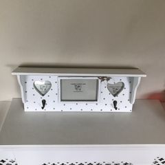 Photo Frame , shelf and hooks with heart detail