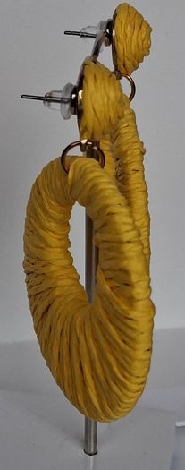 Golden Yellow Raffia Woven Stud Hollow Out Woven Hoop Earrings