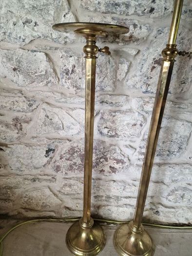 Pair of Tall Adjustable Brass Planters  Display Stands Vintage Edwardian Style Pedestals