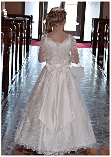 Communion handmade full lace dress with bag & vintage umbrella