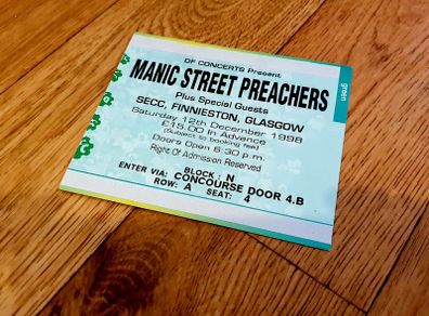 Manic Street Preachers Concert Ticket - SECC Glasgow 1998 - Original