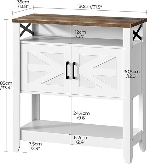 Console Table with Power Outlet, Entryway Storage with Cabinet and Open Shelves, Coffee Bar Cabinet, for Entrance, Hallway, Kitchen, White and Walnut