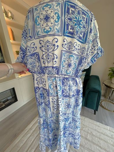 New Look Blue and White Faux Wrap Summer Dress
