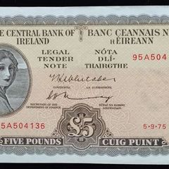Ireland | 1975 | 5 Pounds | P.65c | 95 A 504136 | XF/aUNC