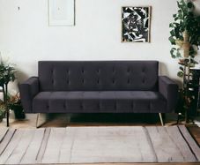 Black Luxury Velvet Sofa Bed with Golden Legs