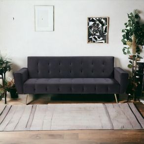 Black Luxury Velvet Sofa Bed with Golden Legs