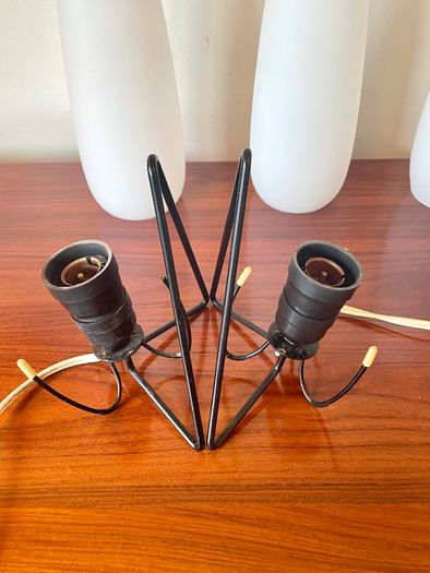 1 x Mid Century Philips Louis Kalff Wall Light Sconce, Opaline Milk Glass Black Wire Frame, 70s Dutch