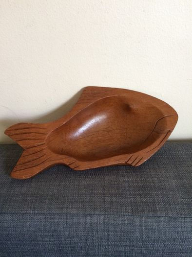 Hand carved fish shaped teak wood bowls