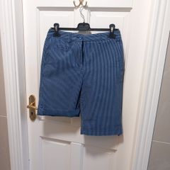 M & S chino shorts size 8 blue denim white pinstripe