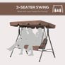3-Seat Swing Chair Garden Swing Seat with Adjustable Canopy for Patio, Brown Image 3