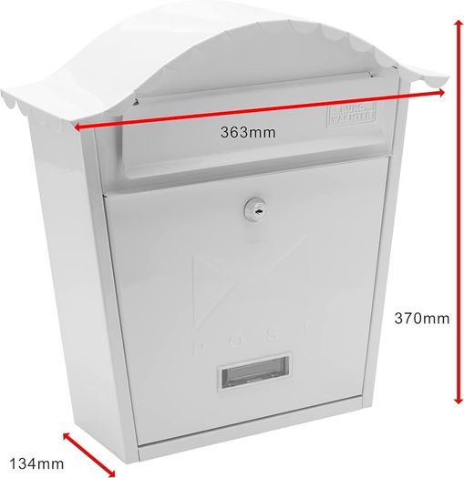NEW SALE | White Classic Wall Mounted Galvanised Steel Lockable Weatherproof Post Box - 36x37x13cm