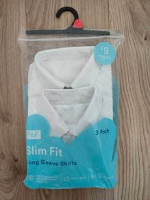 F&F School Shirts x2 White Slim Fit Age 6-7 Long Sleeve - Unworn
