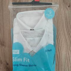 F&F School Shirts x2 White Slim Fit Age 6-7 Long Sleeve - Unworn