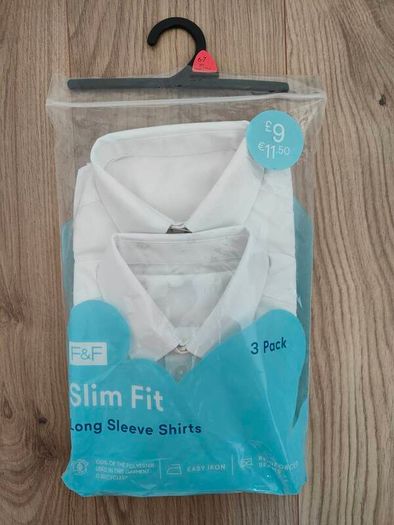 F&F School Shirts x2 White Slim Fit Age 6-7 Long Sleeve - Unworn