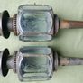 Vintage Pair of Brass Carriage Lamps, by Lime House Lamp Company, pierced canopies, bevelled etched glass chambers, 22" long Image 2