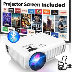 Mini Projector with Bluetooth and Projector Screen, Full HD 1080P Supported 7500 lux Portable Video-Projector, Home Theater Movie Projector Compatible with HDMI,VGA,USB,AV,Laptop,Smartphone (FREE SHIPPING)