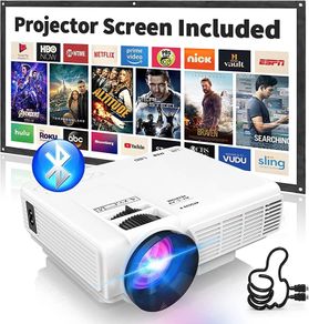 Mini Projector with Bluetooth and Projector Screen, Full HD 1080P Supported 7500 lux Portable Video-Projector, Home Theater Movie Projector Compatible with HDMI,VGA,USB,AV,Laptop,Smartphone (FREE SHIPPING)