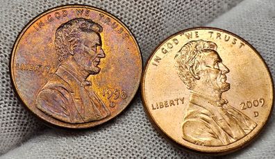 USA United States 1998 D and 2009 D Lincoln 1 Cent Pennies Beautiful!!