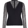 Mint Velvet - Black V Neck Top with Black Lace Sleeves and Neckline Size Medium Image 8