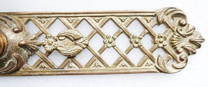 Monumental 11" Vintage Baroque Lattice Cast Brass Door Handle