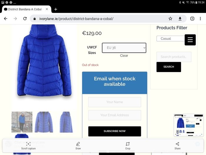 Stunning Quilted Jacket - Dutch brand District- Royal Blue - UK 8 generous - BNWT RRP 129