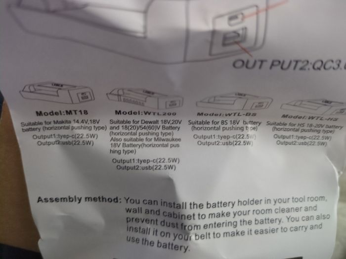 Bosch drill battery adaptor 1 usb and type c port