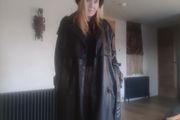 womans black faux leather trench coat